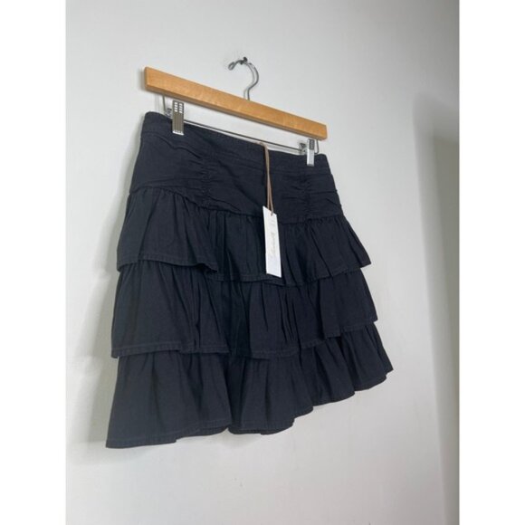 NWT Cleobella Kera Tiered Mini Skirt Pull On Elastic Waist Charcoal Black - Picture 3 of 8